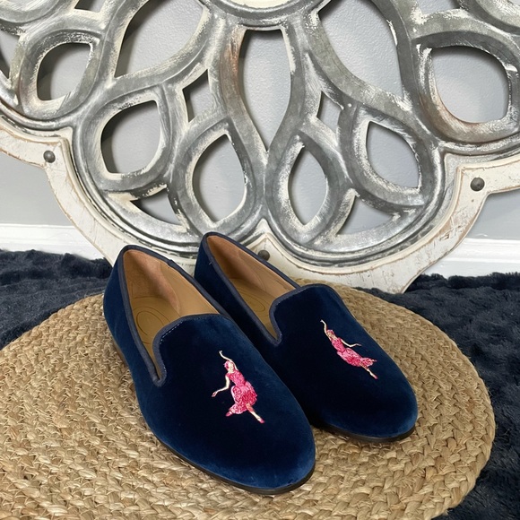 Journey West Navy Blue Velvet Loafers - Picture 3 of 8